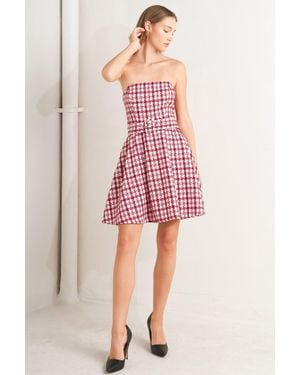TRUEDAMES Cherry Check Tweed Mini Dress - Pink