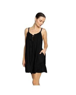 Robin Piccone A-Lined Dress Ruffled Hem Sleeveless Gbo3066 - Black