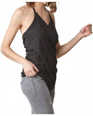 Doe And Rae Rib Asymmetric Hem Halter Wrap Tank Top - Black