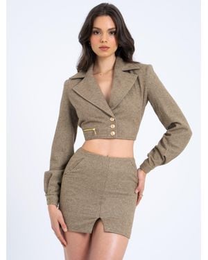 Miss Circle Bailee Vintage Cropped Twill Wool Blend Blazer Jacket - Natural