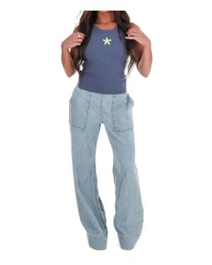 Bailey Rose Starfish Embroidery Ribbed Tank Top - Blue