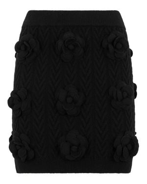 Philipp Plein Knitted Mini Skirt Roses - Black