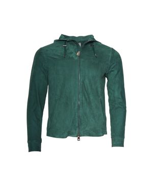 Kiton Kired Olek 1 Solid Suede Hooded Zip-Up Light-Jacket - Green