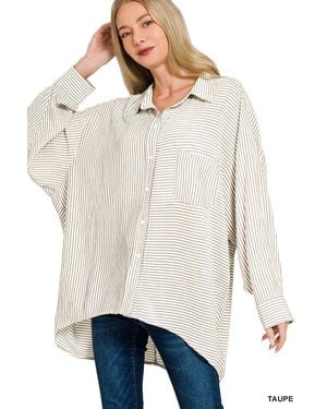 TRUEDAMES Woven Stripe Button Down Shirt - White