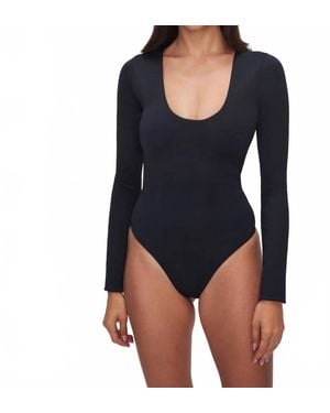 GOOD AMERICAN Scuba Scoop Neck Long Sleeve Bodysuit - Blue