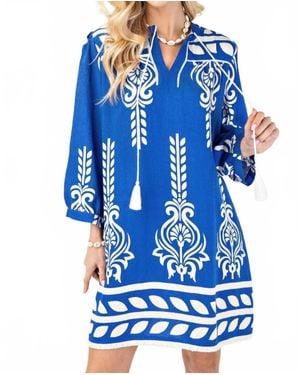 Gigio Aztec Fringe Boho Mini Dress - Blue