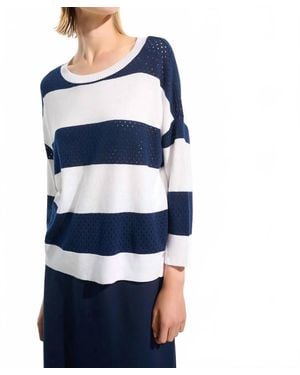 Joseph Ribkoff Striped Quarter Sleeve Sweater Top - Blue