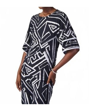 Joseph Ribkoff Geo Print Two-Tone Top - Blue