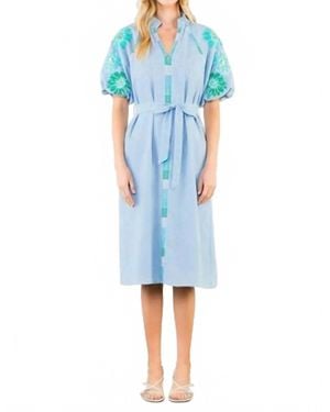 Thml Clara Embroidered Midi Dress - Blue