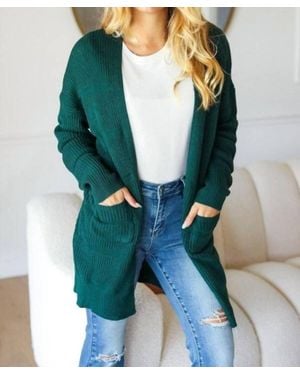 Haptics Stripe Textured Open Cardigan With Pockets - Green