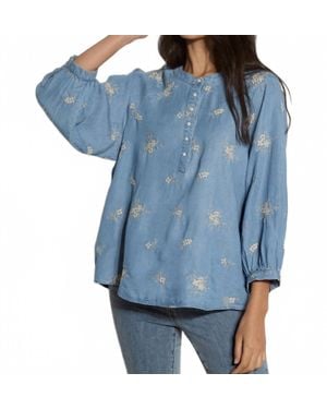 Apricot Floral Embroidered Blouse - Blue