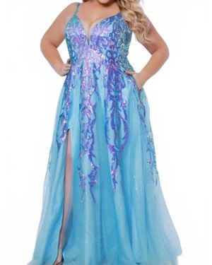 Sydney's Closet Sequin Applique Tulle Gown - Blue