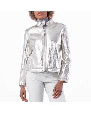 Ferragamo Ferragamo Metallic Laminate Shearling Jacket, Brand Size 42 Us Size 8 - White