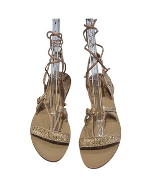 Kaanas Raffia Ankle Wrap Sandals - Metallic