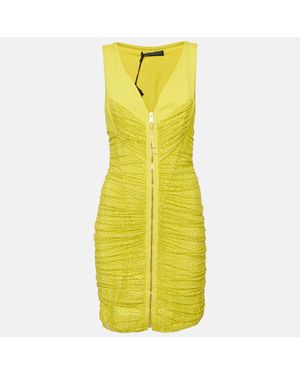 Versace Embellished Tulle And Jersey Ruche Mini Dress - Yellow