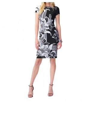 Joseph Ribkoff Floral Print Two-Tone Sheath Dress - Blue