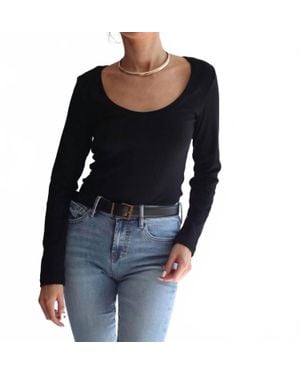 Savraé Day To Night Ribbed Cotton Long Sleeve Top - Black