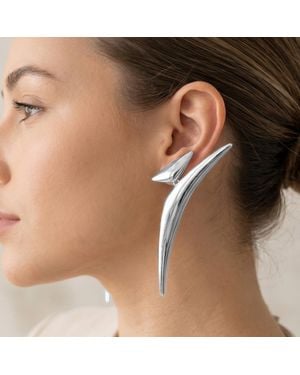 Fashnzfab Bold Abstract Curved Sculptural Drop Statement Earrings - Brown
