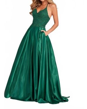 Colette By Daphne Beaded Prom Long Pockets Dress - Green