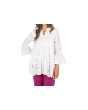 Made In Italy Eyelet Tier Blouse - Black