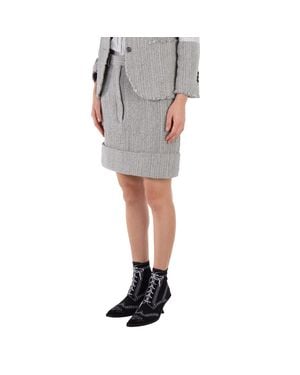 Thom Browne High-Waist Tweed Fray Mini Skirt - Gray