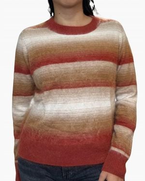 Autumn Cashmere Brushed Ombre Stripe Crew Sweater - Red