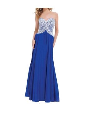 Tony Bowls Velvet Chiffon Prom Dress - Blue
