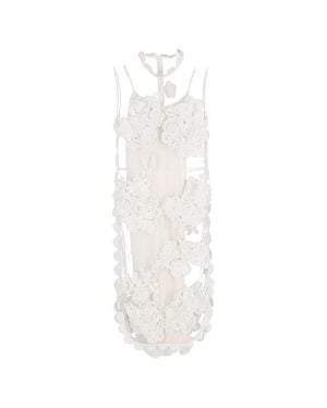 Simone Rocha Floral-Applique Mesh Midi Dress - White