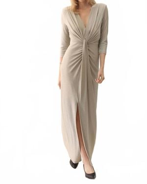 Joseph Ribkoff Sparkle Knit Draped Front Long Dress - Natural