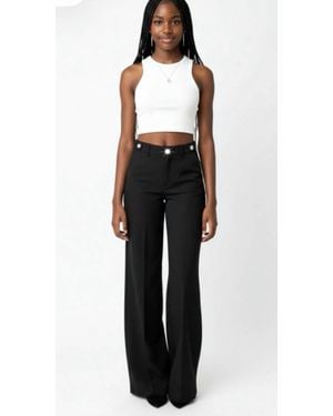 Bianco Mika Wide Trouser With Rhinestone Buttons - Black