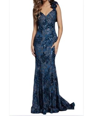 Jovani One Shoulder Sequin Gown - Blue