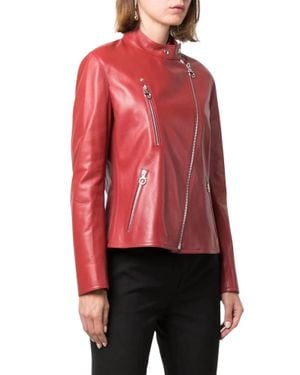 Ferragamo High Neck Leather Jacket - Red