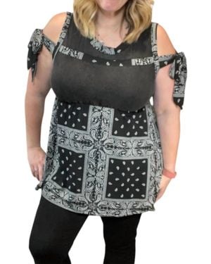 Pol Bandana Print Ribbon Sleeve Tank Top - Black