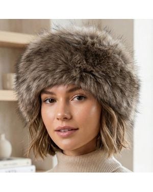 Fashnzfab Oversized Furry Rounded Crown Headband Earmuff - Brown