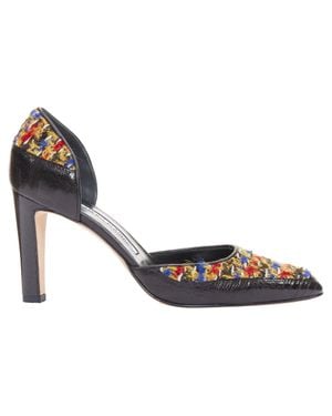 Manolo Blahnik Kurung Dorsay Tweed Court Pumps - Blue