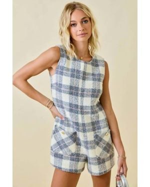 Day + Moon Leigh Plaid Tweed Romper - Blue
