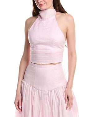 Bardot Harlow Neck Tie Ramie Top - Pink