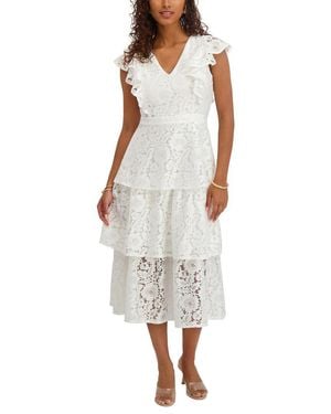 Kensie Floral Lac Midi Dress - White