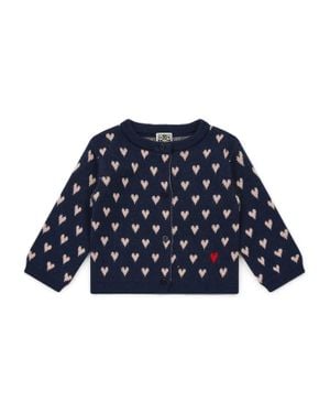 Bonton Kid's Hearts Double Jacquard Knit Cardigan - Blue