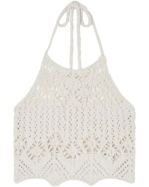Alanui Intricate Crochet Halter Top With Scalloped Hem - White