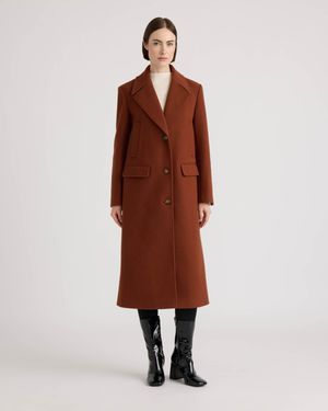 NVLT Faix Wool Longline Coat With Four Pockets And Notch Collar - Brown