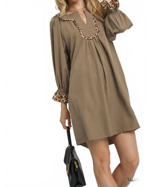 Umgee Leopard Trim Tunic Dress - Natural