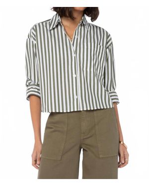 Renuar Striped Cotton Blouse - Green