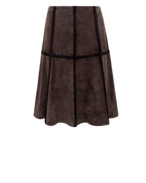 Blugirl Blumarine Flared Skirt With Grid Stitching Details - Brown