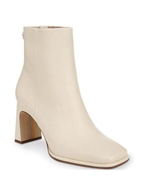 Sam Edelman Irie Boots Ivory Leather Square Toe Block Heel Lion552 - Natural