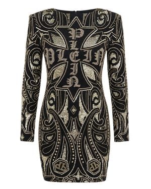 Philipp Plein Open Back Mini Dress Paisley - Black