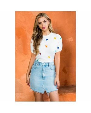 Thml Embroidered Heart Short Sleeve Top - Orange