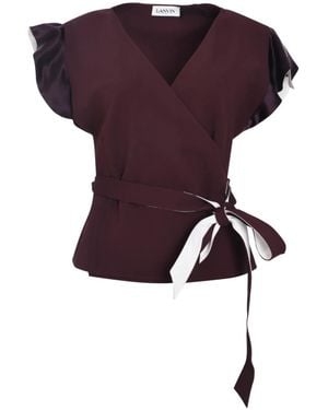 Lanvin Wrap Deep V-Neckline Nylon Blouse - Purple