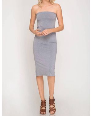 She + Sky Strapless Basic Tube Midi Dress - Gray