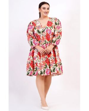 Leota Zariah Empire Waist Mini Dress Crown Floral Flame Scarlet - Red